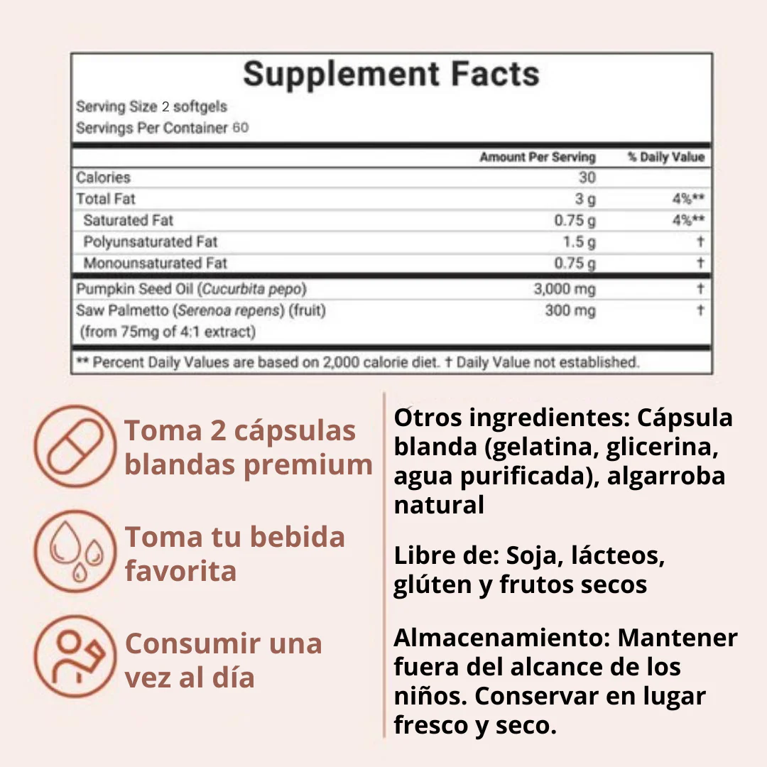 Aceite de Semilla de Calabaza 3000 mg – Cabello Fuerte y Piel Radiante